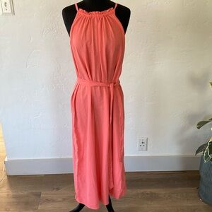 Coral Sleeveless Linen Dress